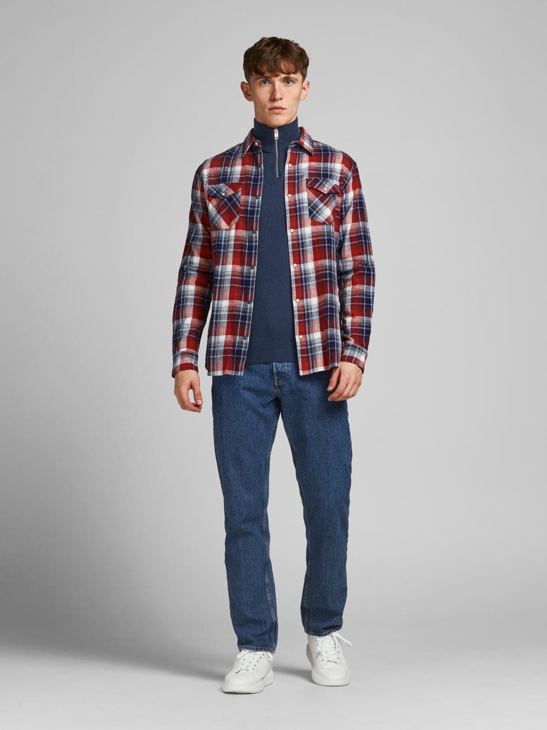 Jersey de punto con cremallera azul marino -JJEEMIL